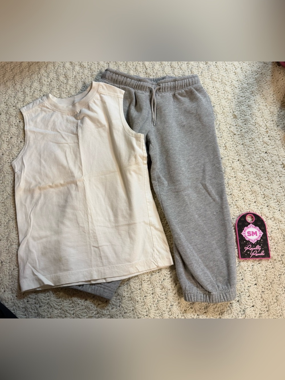 The Children's Place Cream Tank Top & Gray Joggers Set